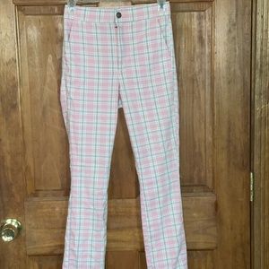 Hollister ultra high rise advanced stretch pink/ grey plaid jeans pants